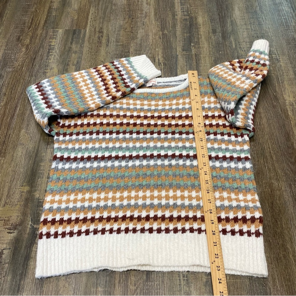 Knox Rose Multicolor Fair Isled Geometric Pull On Loose Fit Boxy‎ Sweater Small - Picture 10 of 12